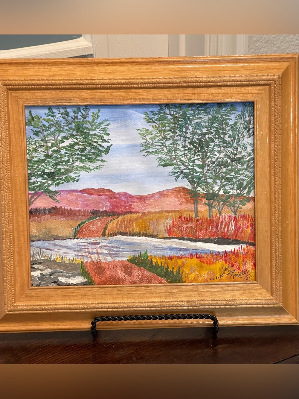 Original Hand-Painted Autumn Landscape Canvas Wall Art in Gold Frame
